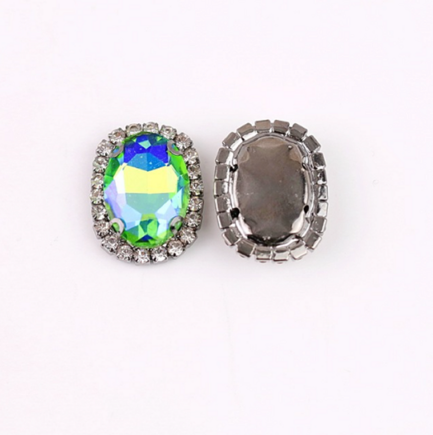 S12S (Neon)  10 Pcs / 12 x 14mm / Silver Base Sew On Oval Crystals