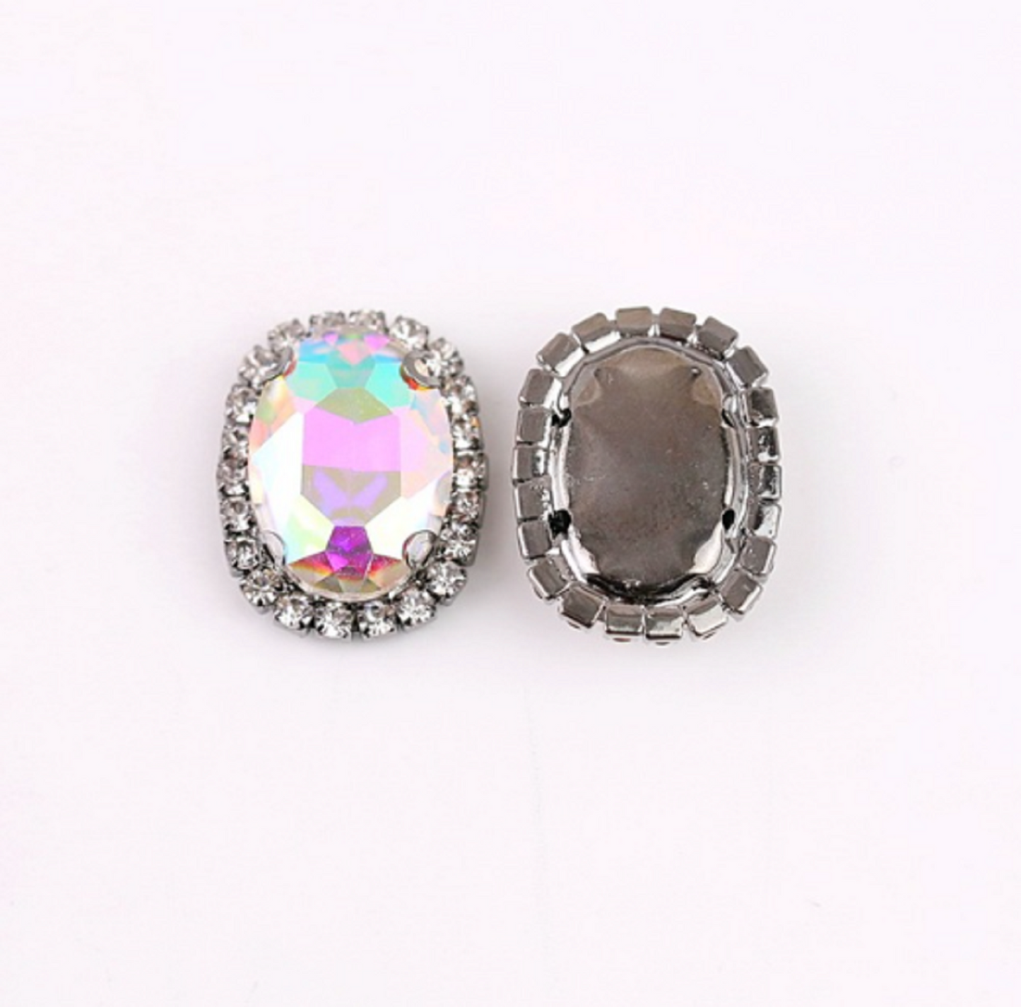 S12S (Neon)  10 Pcs / 12 x 14mm / Silver Base Sew On Oval Crystals
