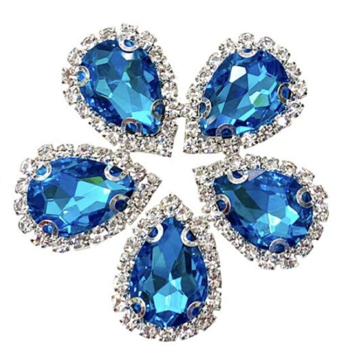 (S33S)  10 Pcs / Silver Base Sew On Rhinestone Teardrop Crystal