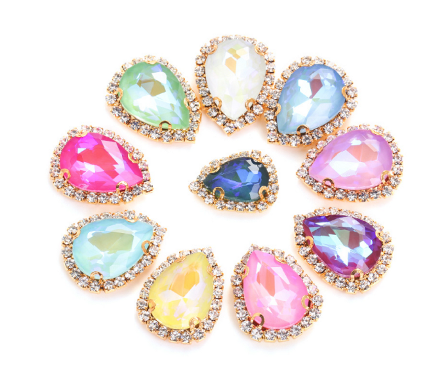 S33S (Moca) 10 Pcs / 14 x 18mm / Silver Base / Sew On Rhinestone Teardrop Crystals