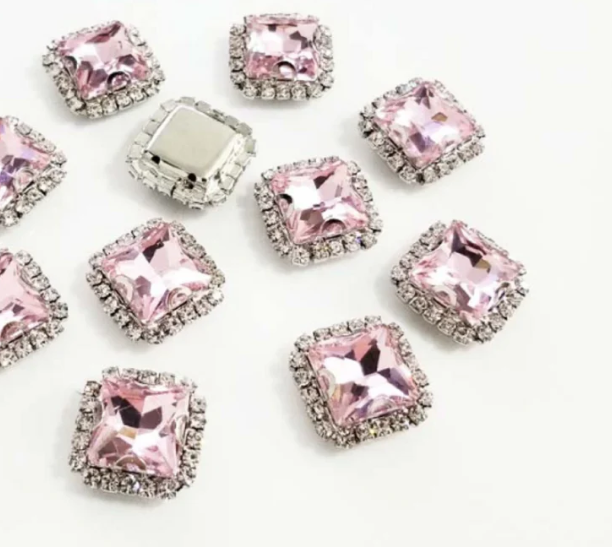 (S38S)  10 Pcs / 16mm / Silver Base Sew On Square Rhinestone