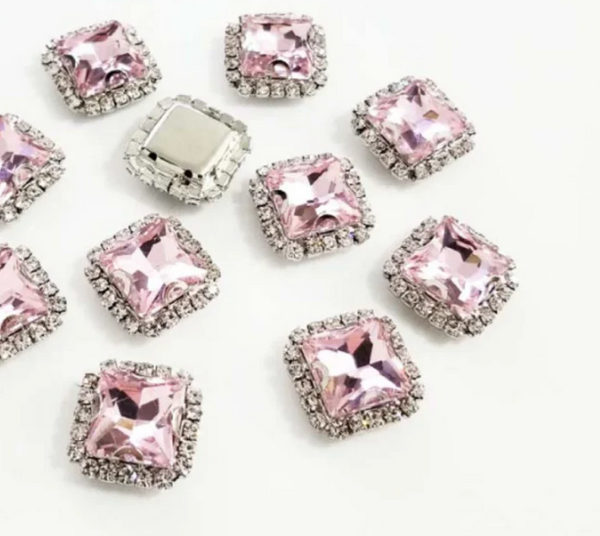 10 Pcs / 16mm / Silver Base Sew On Square Rhinestone  S38S