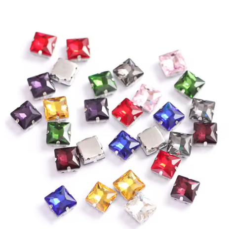 50 pcs / 8mm / Silver Base Square Rhinestones, Jewellery Making Crystals  S40S