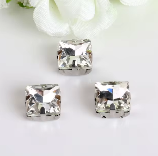 (S40S)  50 pcs / 8mm / Silver Base Square Rhinestones, Jewellery Making Crystals