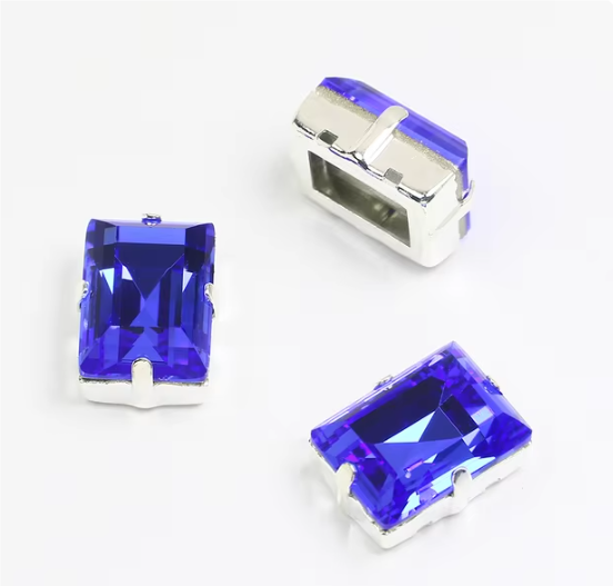 10 pcs / 10 x 14mm Rectangle K9 Glass Sew On Rhinestones Silver with Claw, Crystal Stones Diamond For Wedding Dress Clothes S60S