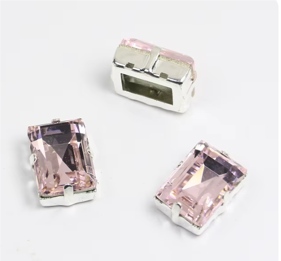 10 pcs / 10 x 14mm Rectangle K9 Glass Sew On Rhinestones Silver with Claw, Crystal Stones Diamond For Wedding Dress Clothes S60S