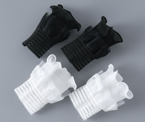 Off White, Black / Fake Lace Sleeve Cuffs, Fake Sleeve Cuffs, False Wrist Cuffs, Removable Wrist Cuffs  SC061(W)