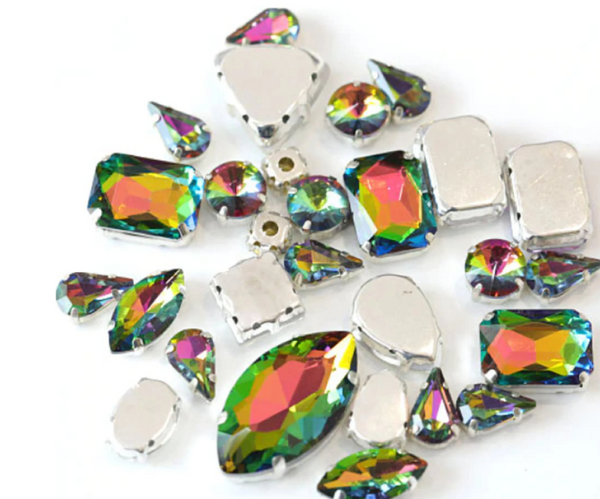 50 Pcs / Mix Sizes & Shapes Silver Base Sew On Rhinestone  S34S