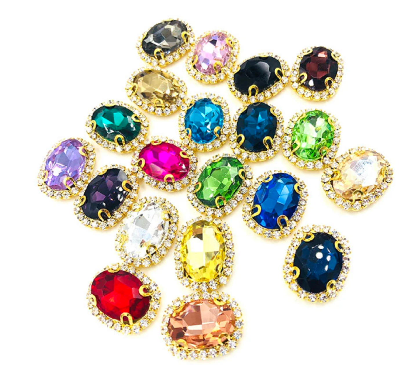 (S12G) 10 Pcs / 12 x 14mm / Gold Base Sew On Oval Crystal