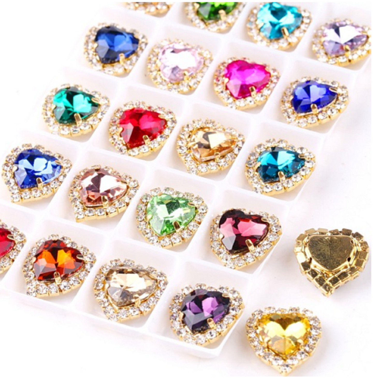 (S17G)  10 Pcs / 8mm / Gold Base Sew On Rhinestone Heart