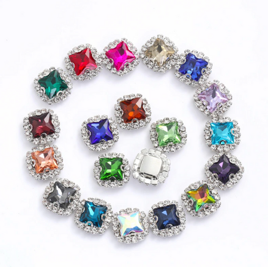 ( S38S)  10 pcs / 10mm / Silver Base Sew On Square Rhinestone