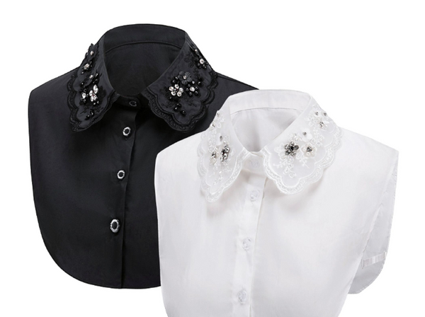 Off White, Black / Rhinestone Fake Collar, False Collar, Removable Collar  B146(K)