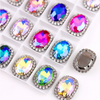 S12S (Neon)  10 Pcs / 12 x 14mm / Silver Base Sew On Oval Crystals