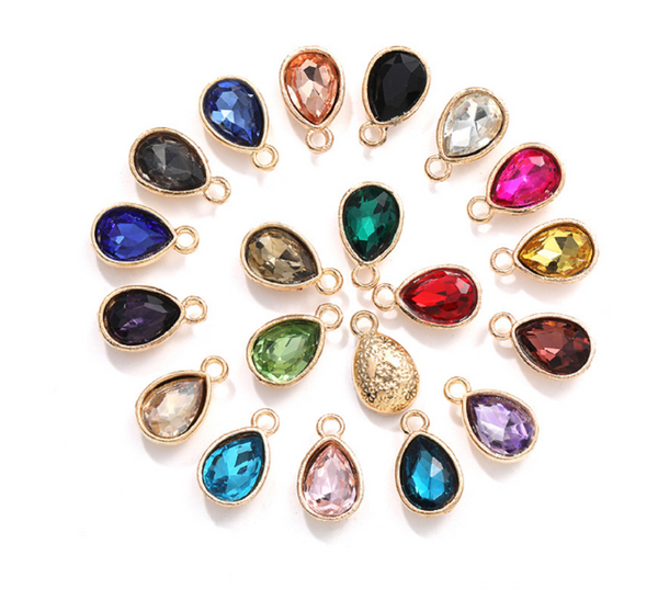 10 pcs / 7 x 10mm / Gold base Teardrop Glass crystal Pendant  P048G