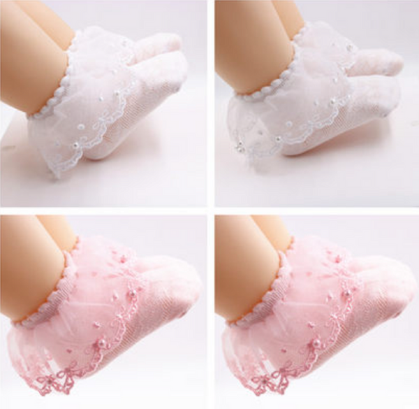 12-14cm / White Girls Lace Socks, Toddler Girls Ankle socks   LS002