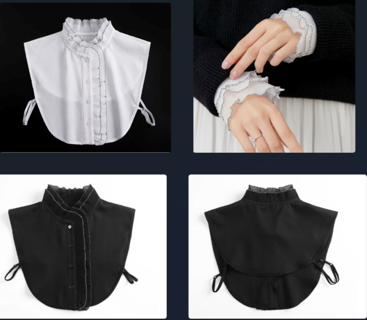 B681(K) Off White, Black / Chiffon Fake Collar, False Collar, Removable Collar