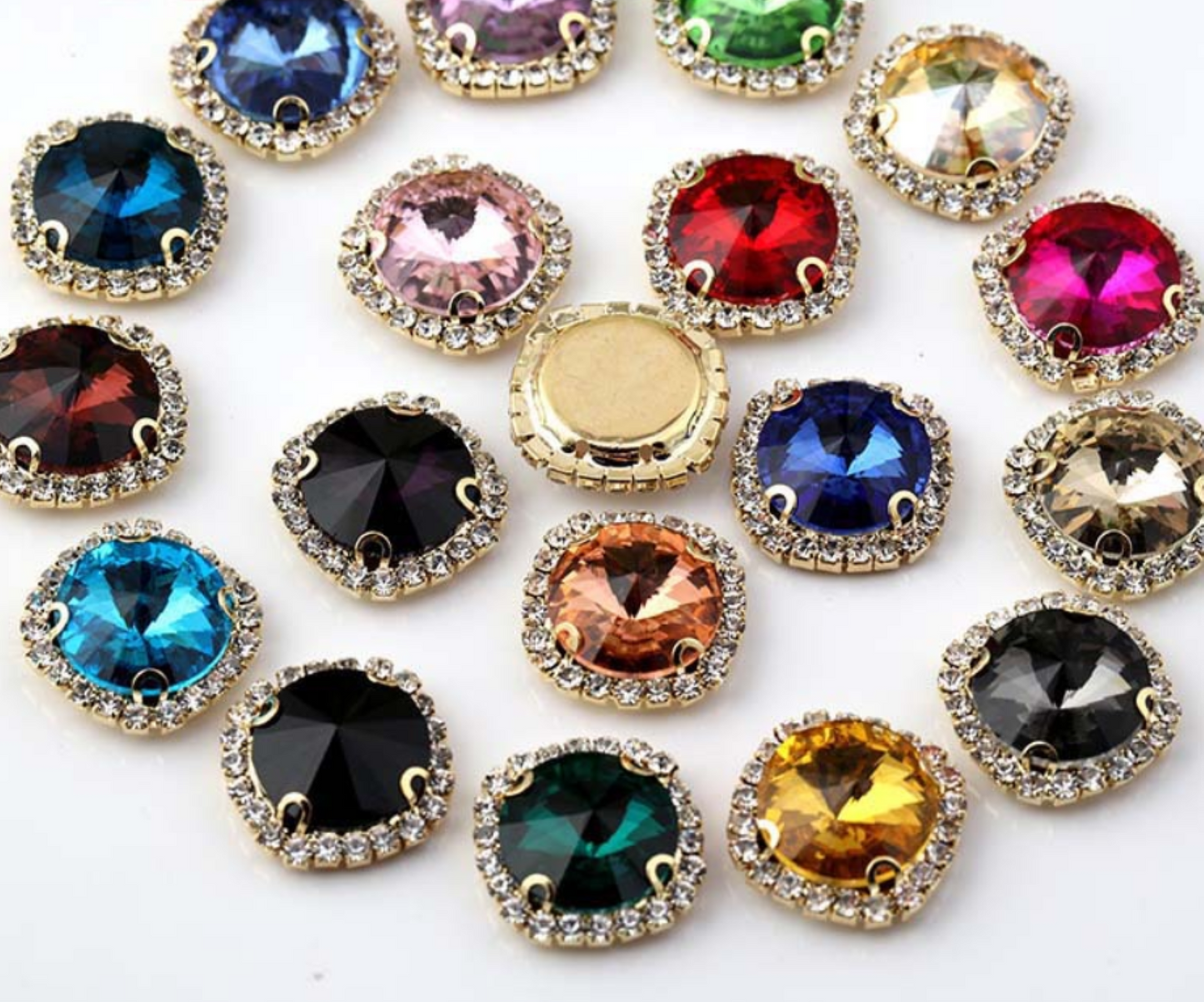 (S13G)  10 Pcs / 16mm, 18mm / Gold Sew On Square Rhinestone
