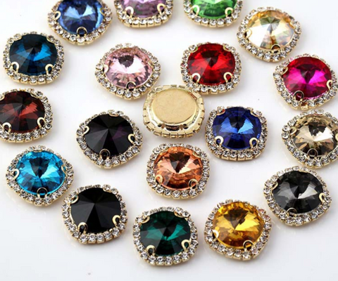 10 Pcs / 16mm, 18mm / Gold Sew On Square Rhinestone   S13G