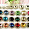 (S13G)  10 Pcs / 16mm, 18mm / Gold Sew On Square Rhinestone