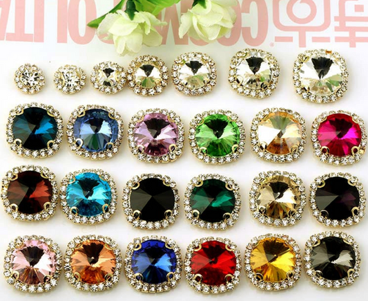 (S13G)  10 Pcs / 16mm, 18mm / Gold Sew On Square Rhinestone