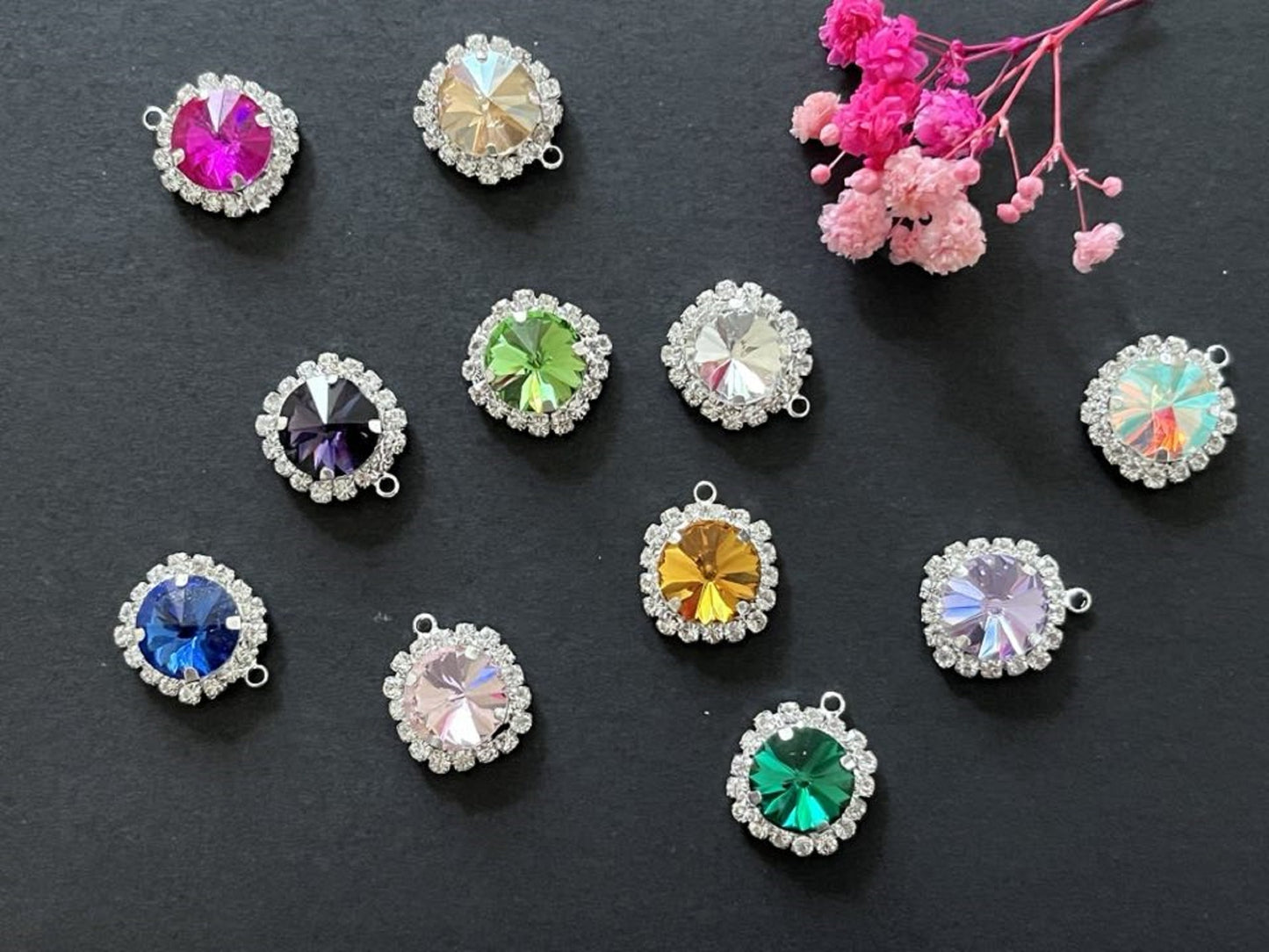 (P052S)  10 pcs / 16mm / Single loop Gold Base base Flatback Sew On Glass crystal