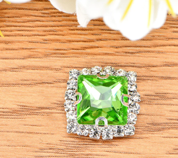 (S38S)  10 Pcs / 16mm / Silver Base Sew On Square Rhinestone
