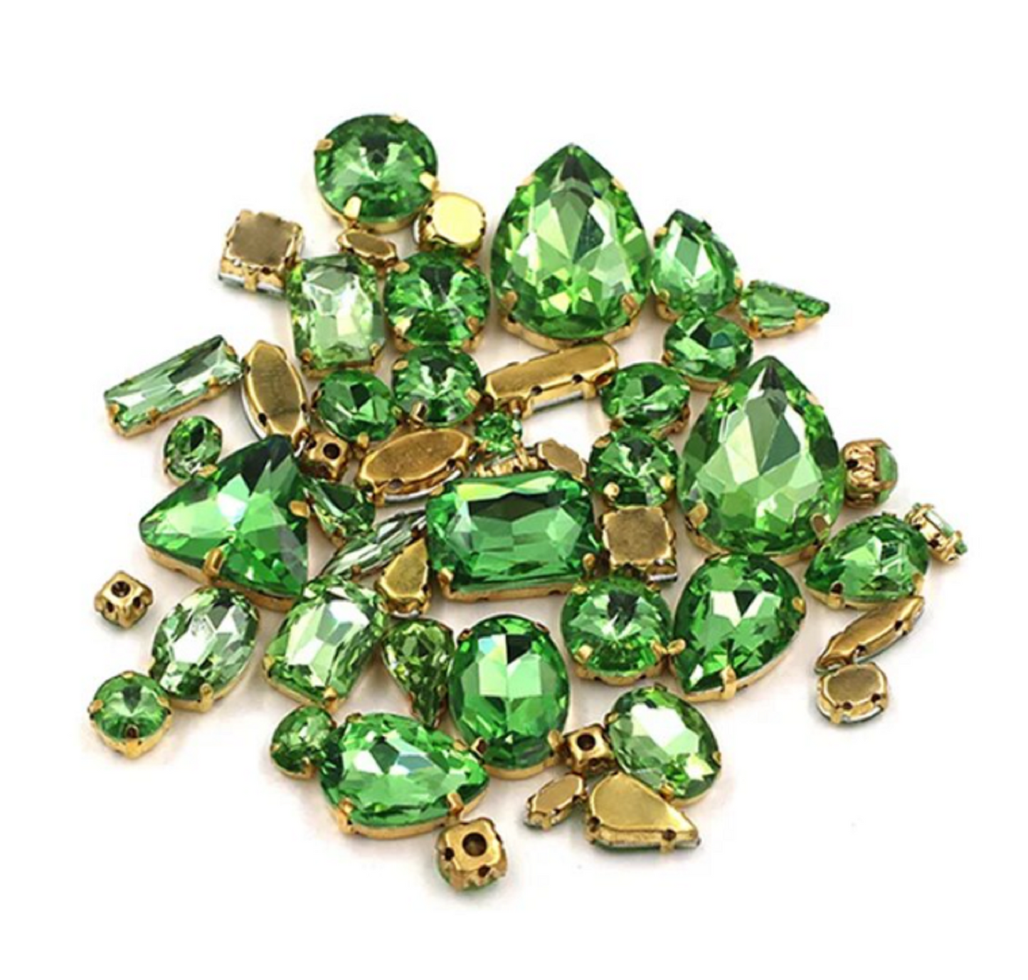 (S34G)  50 Pcs / Mix Sizes & Shapes Silver Base Sew On Rhinestone