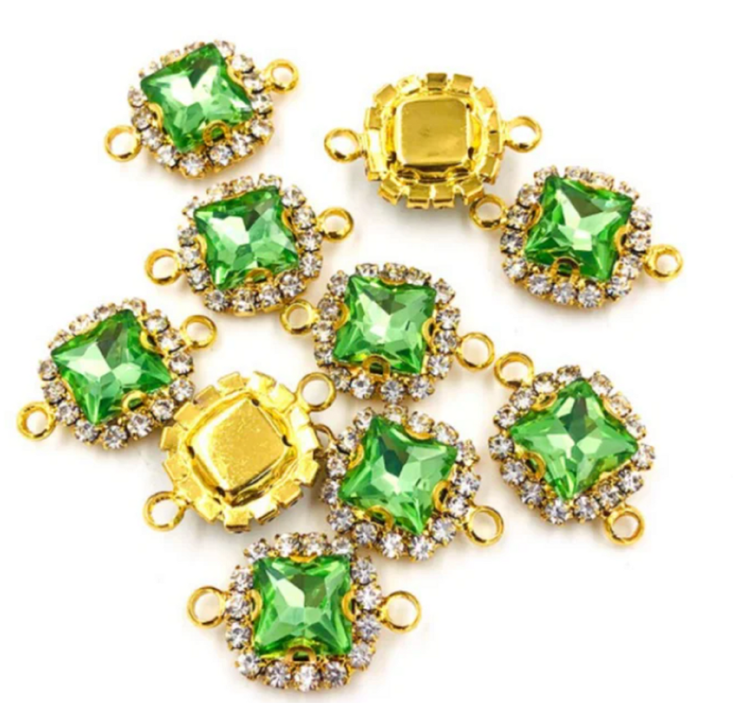 (C050G) 10 Pcs /  14mm / Gold Base Rhinestone Square Connector