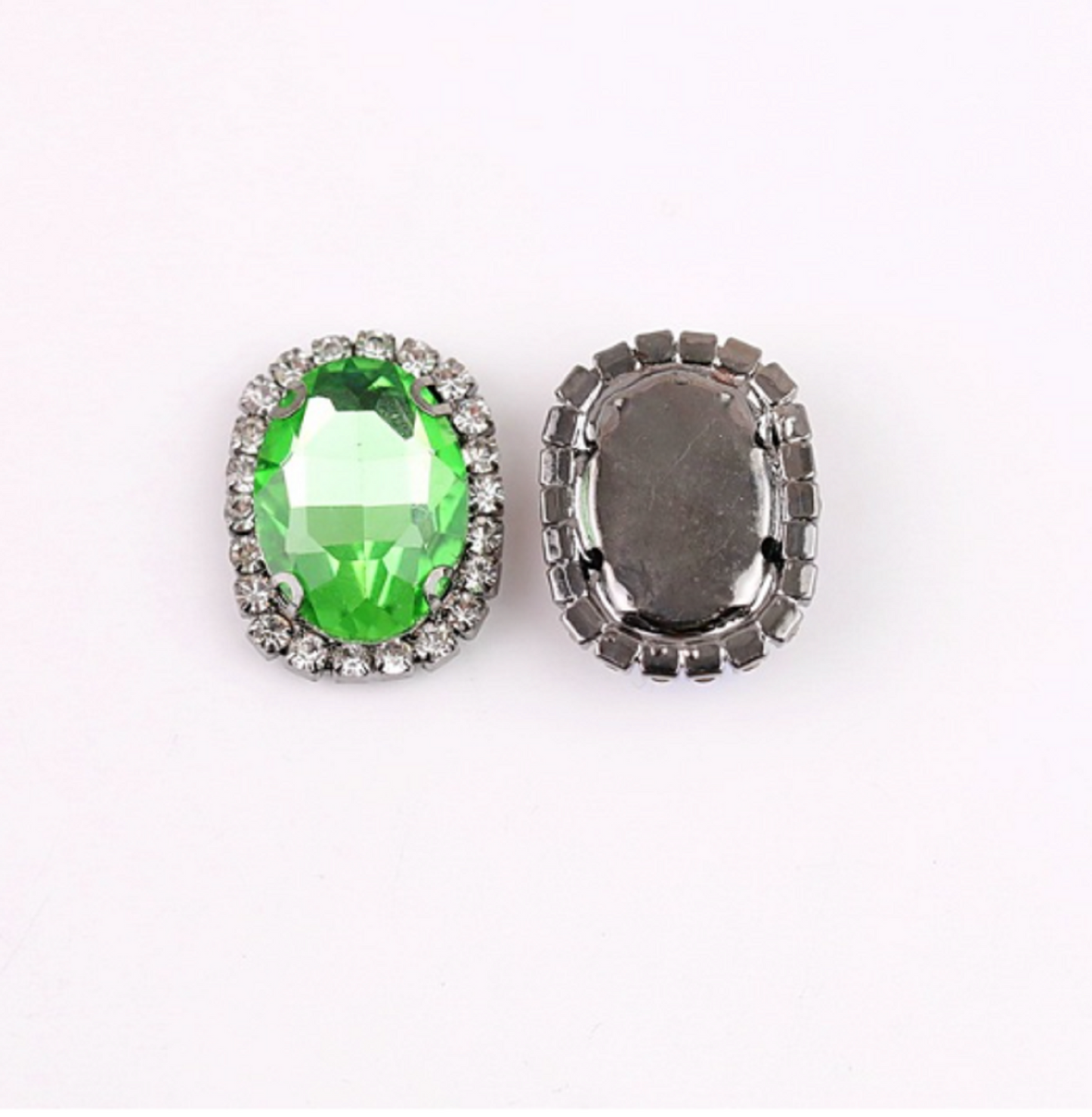 (S12S)  10 Pcs / 12 x 14mm / Silver Base Sew On Oval Crystal