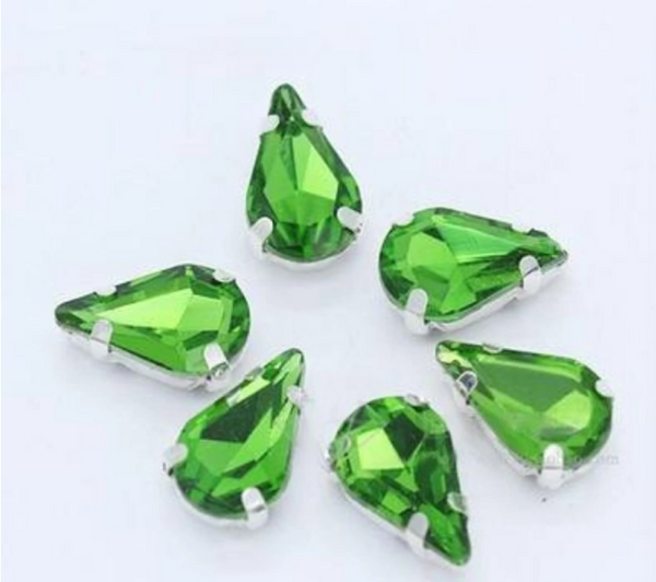 50 Pcs / 6 x 10mm / Sew On Silver Teardrop Crystals S19S