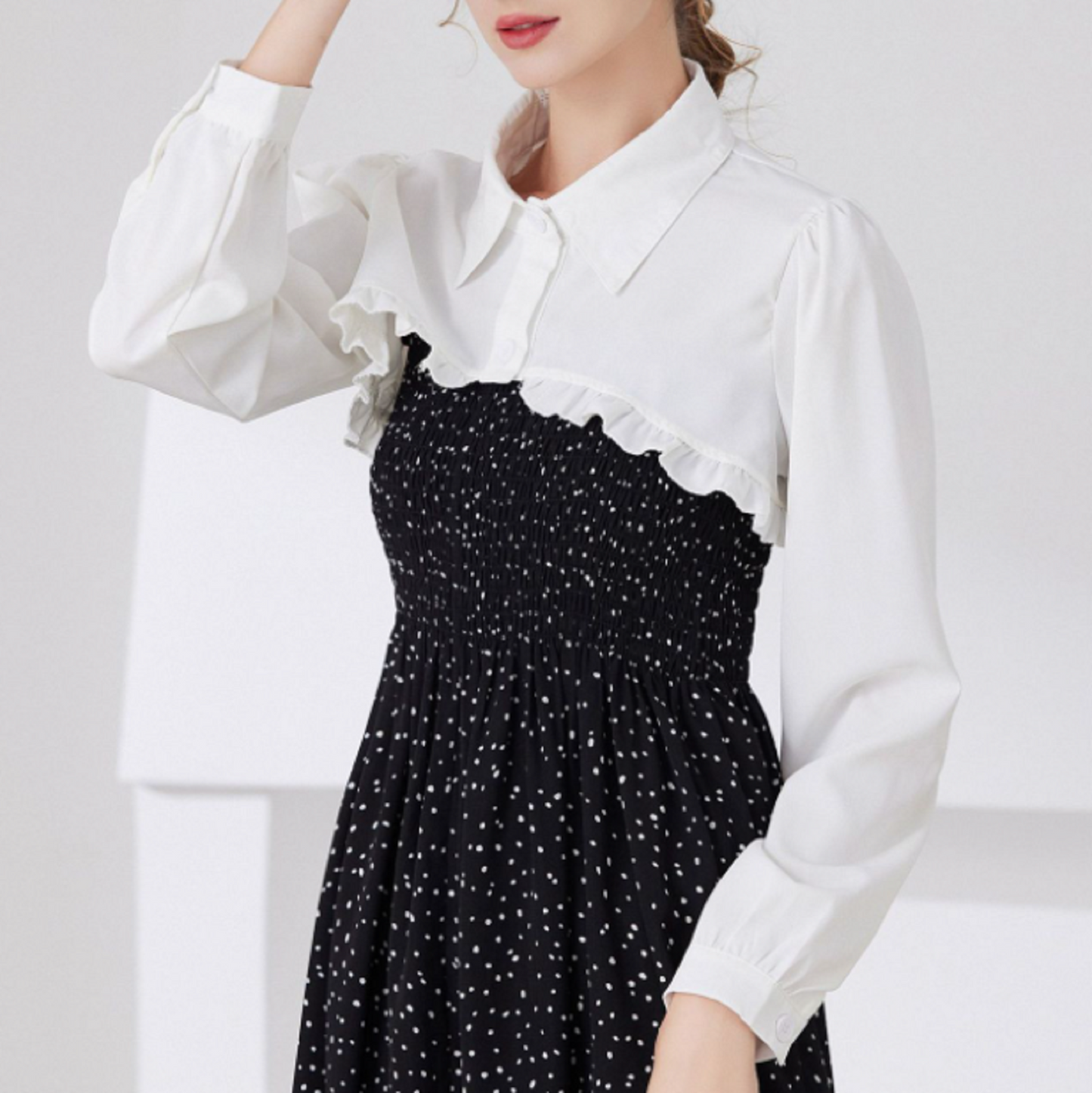 B25 / Off White, Black / Chiffon Fake Collar, False Collar, Removable Collar