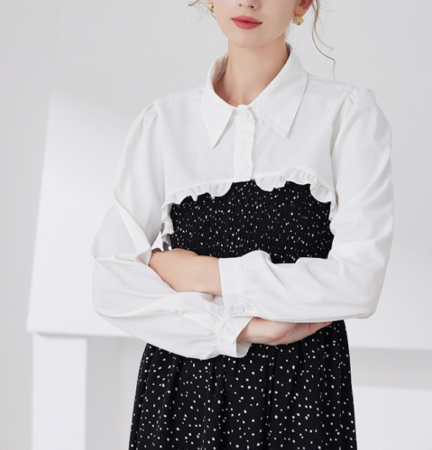 B25 / Off White, Black / Chiffon Fake Collar, False Collar, Removable Collar