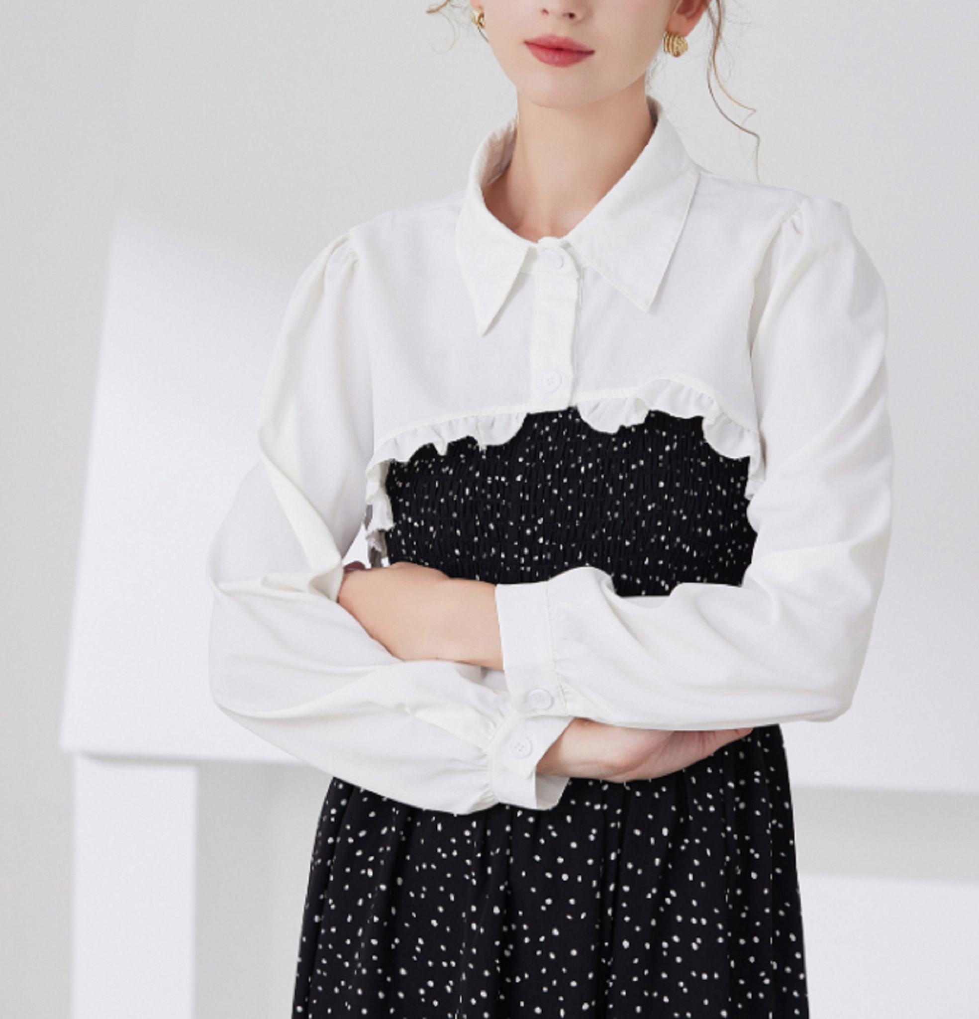 Off White, Black / Chiffon Fake Collar, False Collar, Removable Collar   B25(K)