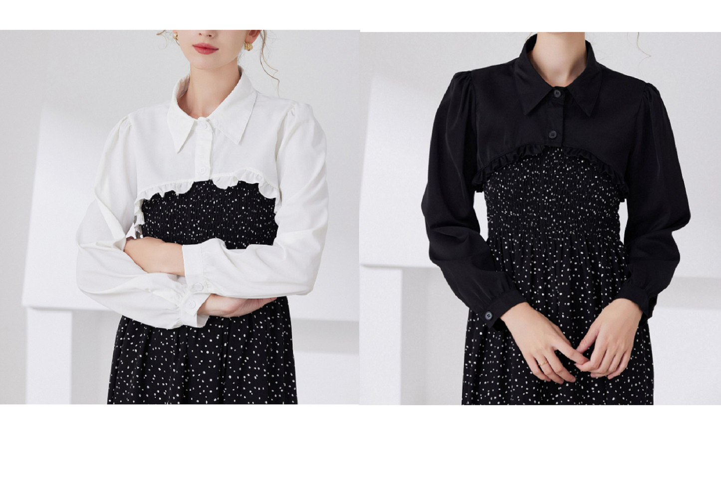 B25 / Off White, Black / Chiffon Fake Collar, False Collar, Removable Collar