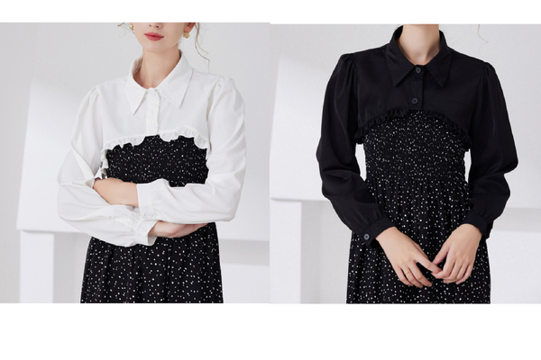 Off White, Black / Chiffon Fake Collar, False Collar, Removable Collar   B25(K)