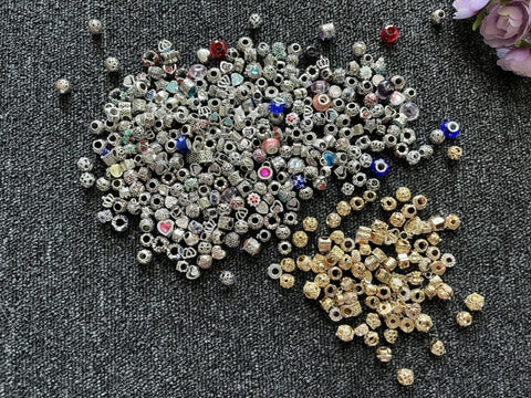 30 pcs / Random Metal Big Hole Beads Lot