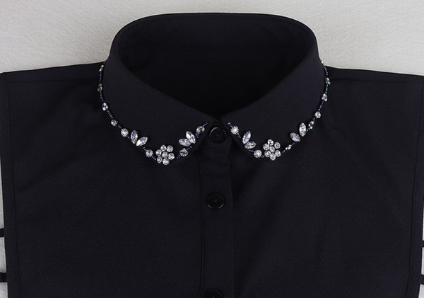 Off White, Black Rhinestone Fake Collar, False Collar, Removable Collar  B832(K)