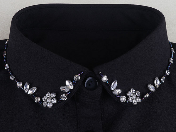 Off White, Black Rhinestone Fake Collar, False Collar, Removable Collar  B832(K)