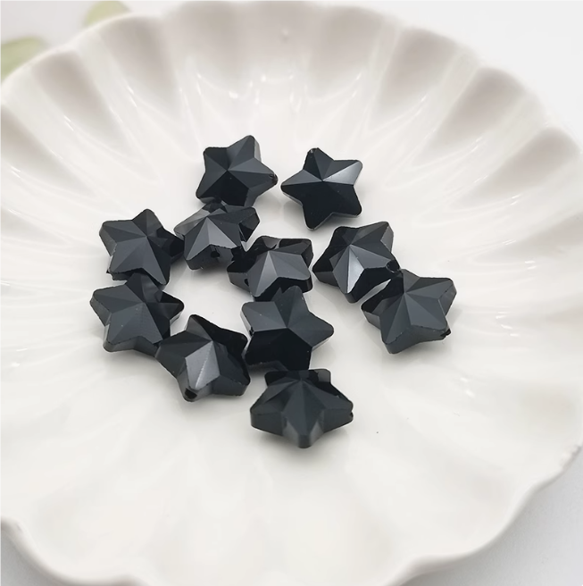 (Y207) 10 Pcs / 14mm / High Quality straight Hole Glass Star Beads, DIY Jewellery Making