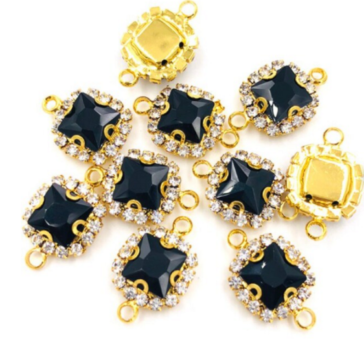 (C050G) 10 Pcs /  14mm / Gold Base Rhinestone Square Connector