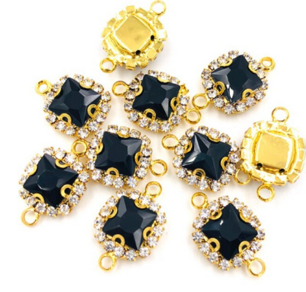 10 Pcs /  14mm / Gold Base Rhinestone Square Connector  C050G