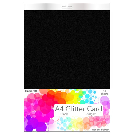 Habicraft / 10 Sheets / A4 Black Non-Shed Glitter Card 290gsm (HGC01) Wholesale