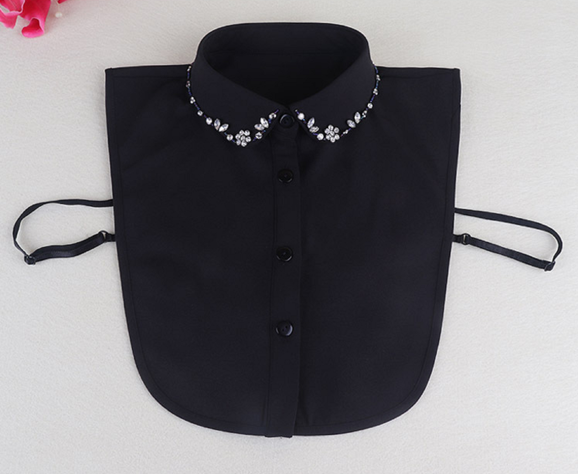 Off White, Black Rhinestone Fake Collar, False Collar, Removable Collar  B832(K)