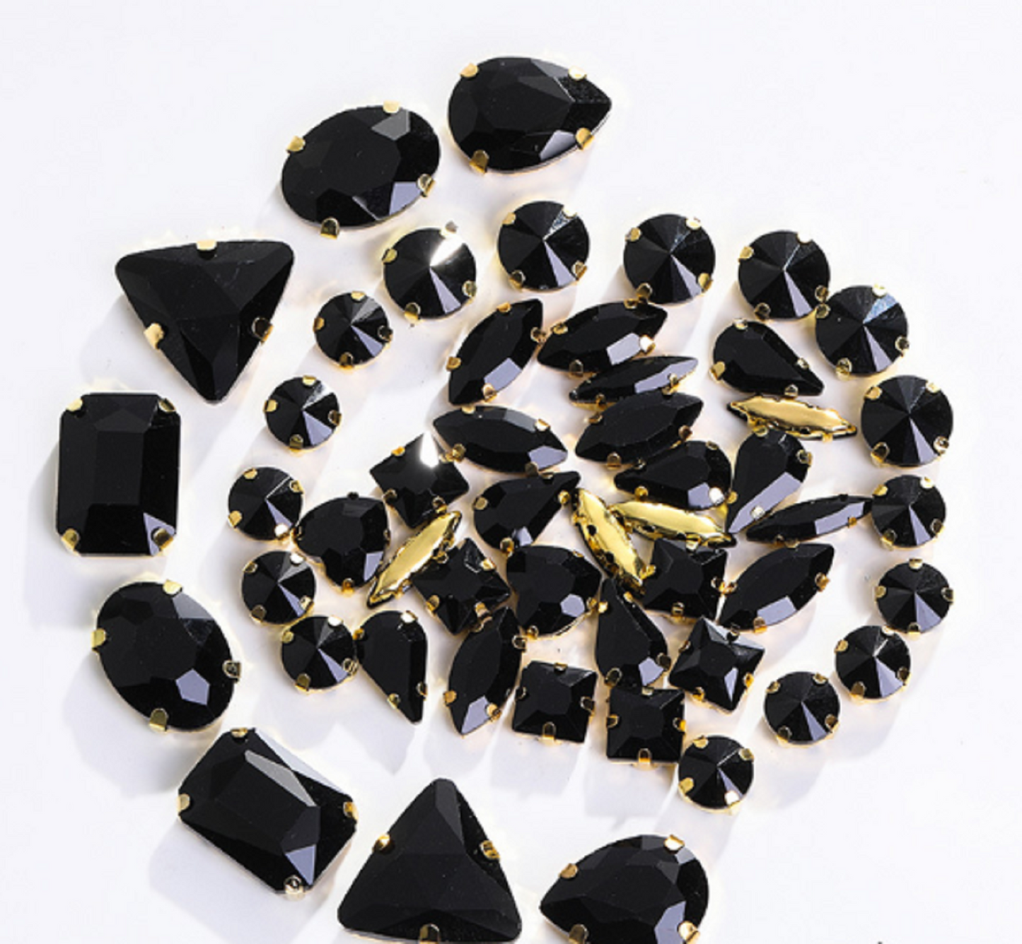 (S34G)  50 Pcs / Mix Sizes & Shapes Silver Base Sew On Rhinestone