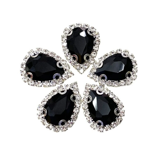 (S33S)  10 Pcs / Silver Base Sew On Rhinestone Teardrop Crystal