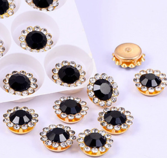 50 Pcs / 12mm / Gold Sew On Rhinestones S10G