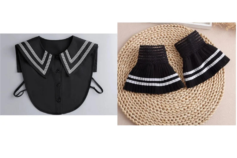 B2 / Off White, Black / Cotton Fake Collar, False Collar, Removable Collar
