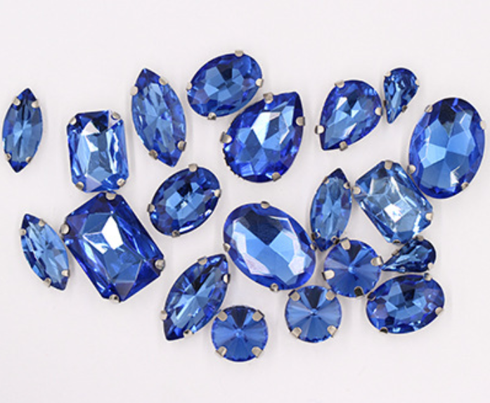 (S34S)  50 Pcs / Mix Sizes & Shapes Silver Base Sew On Rhinestone