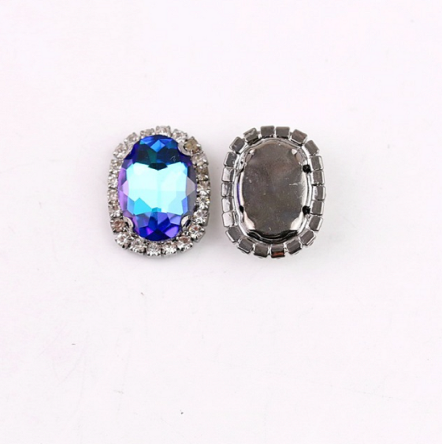 S12S (Laser) 10 Pcs / 12 x 14mm / Silver Base Sew On Oval Crystals