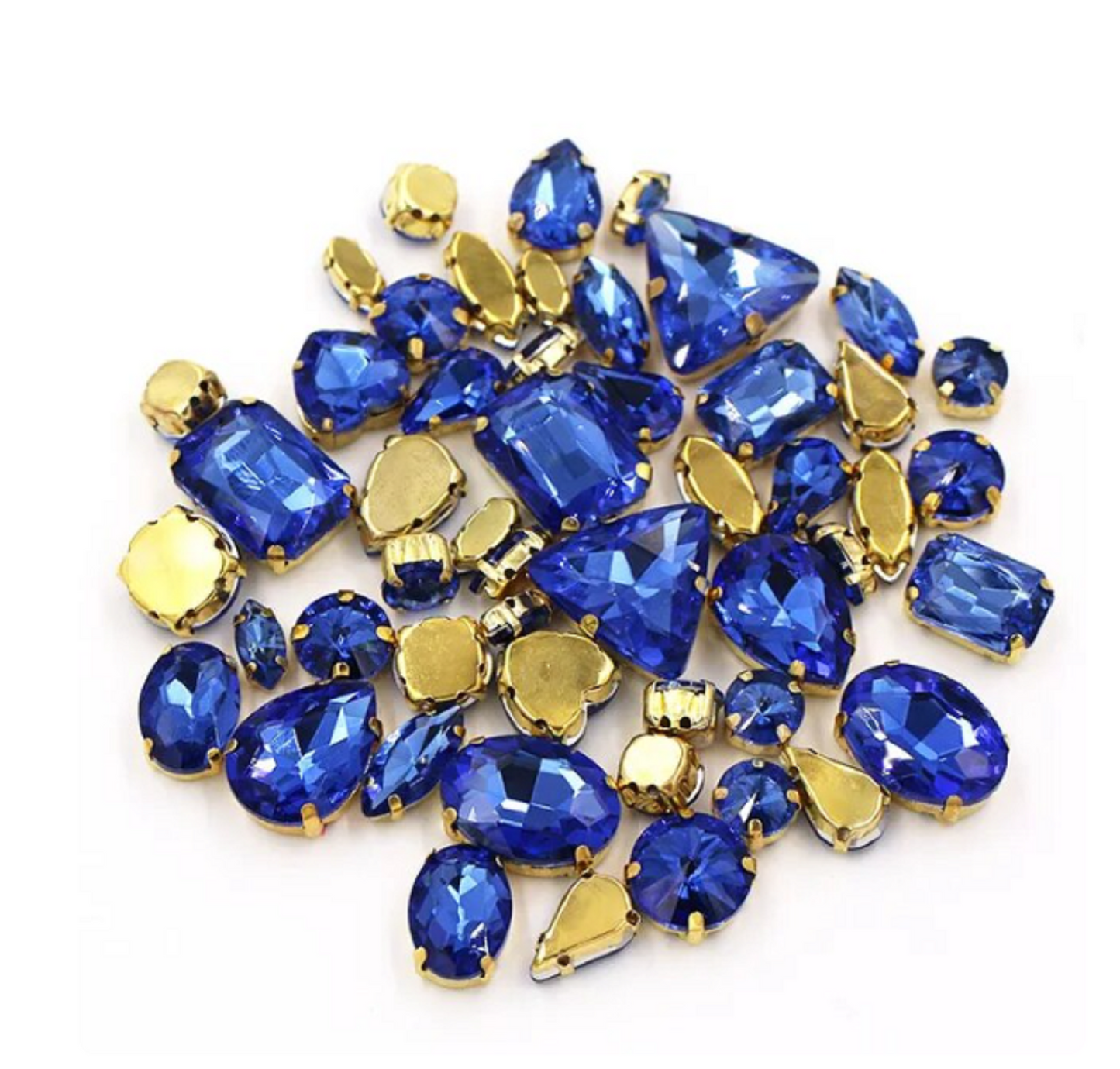 (S34G)  50 Pcs / Mix Sizes & Shapes Silver Base Sew On Rhinestone